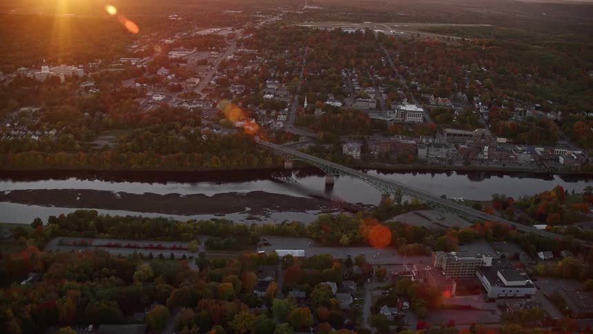 Aerial of the bridge in the middle of the rural neighborhood
