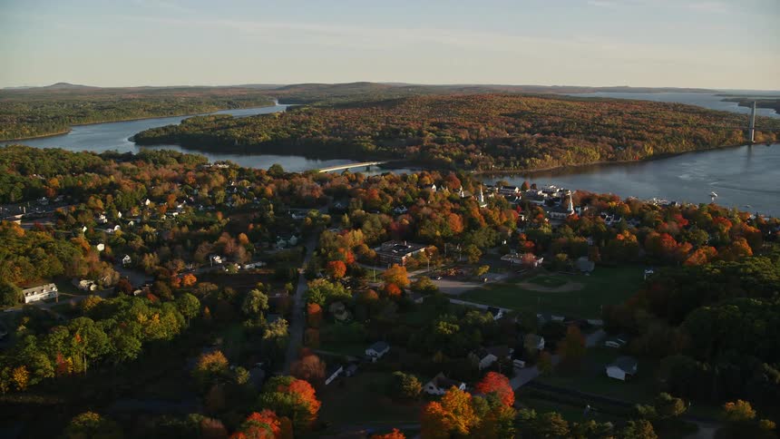 An aerial view of a rural community close to the river