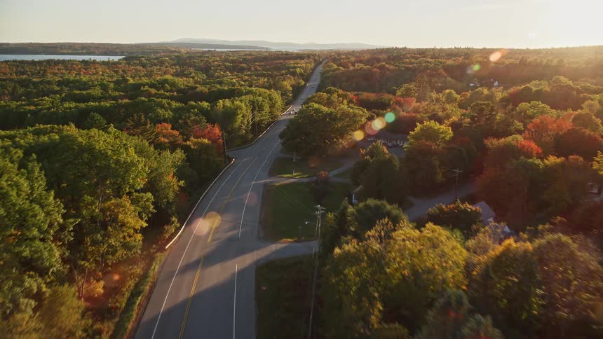 A highway runs through the rural town