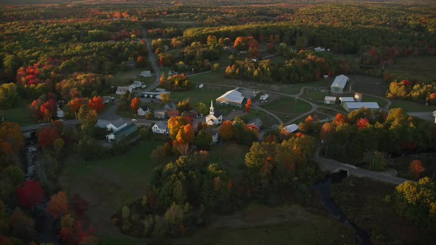 Aerial panorama of a small town in the midst of the countryside