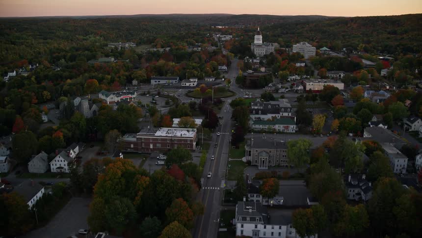 Aerial panorama of an urban city at dawn