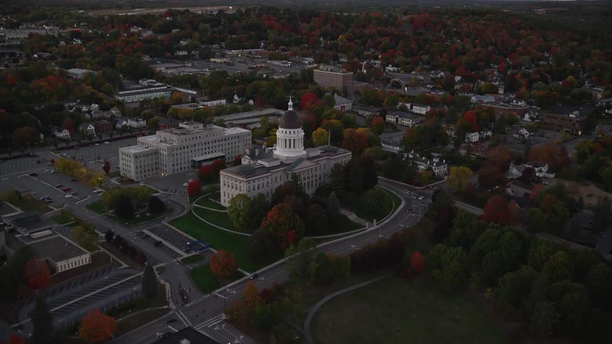 Aerial panorama of a city with a tourist attraction