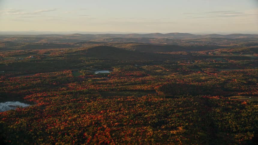 A landscape of a field full of forests and some hills