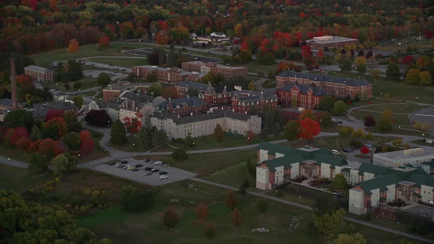 Aerial view of residential buildings in a green area