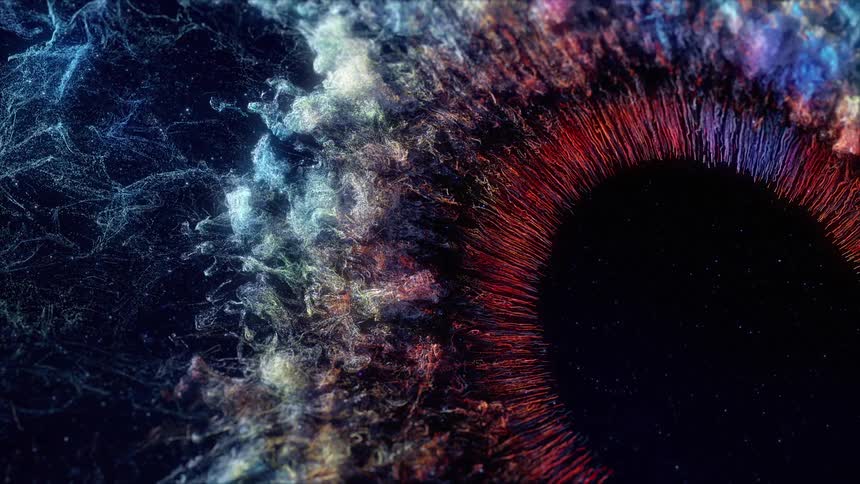 A digital art of a closeup of an eye with smoke coming out of it