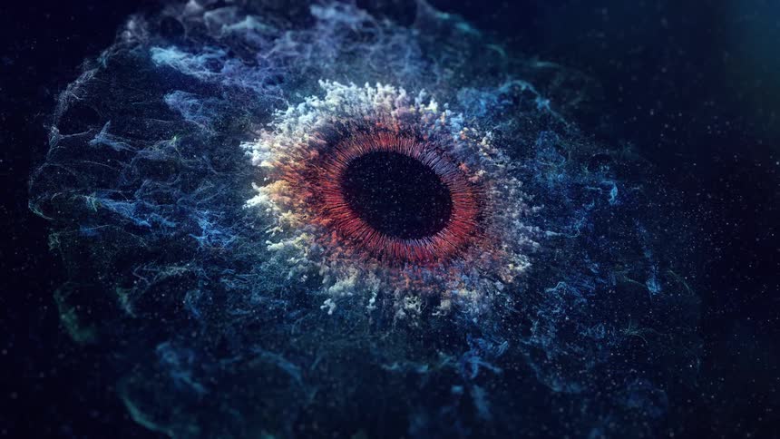 Giant nebula shaped like an iris floating in space
