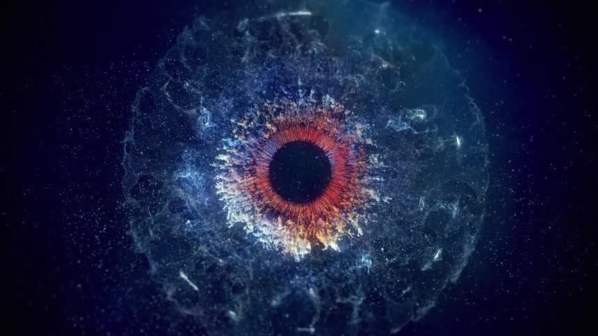 Multicolored gaseous layers surround black hole against speckled darkness