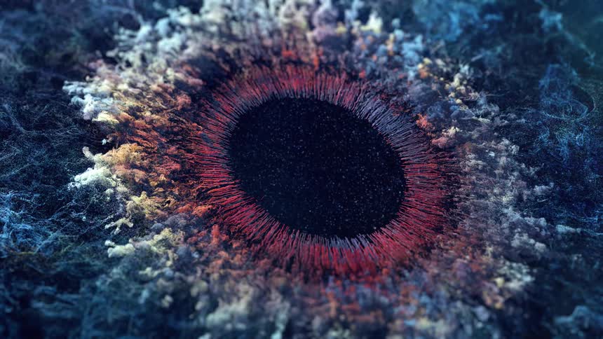 A bright multicolored nebula in the galaxy