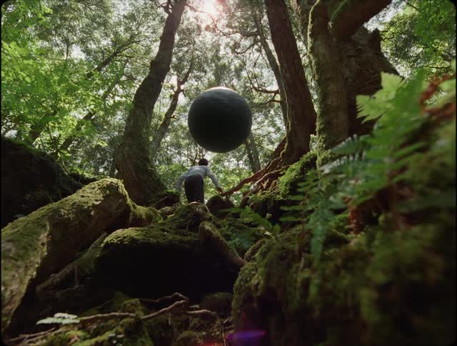 Man finds a floating sphere in the forest
