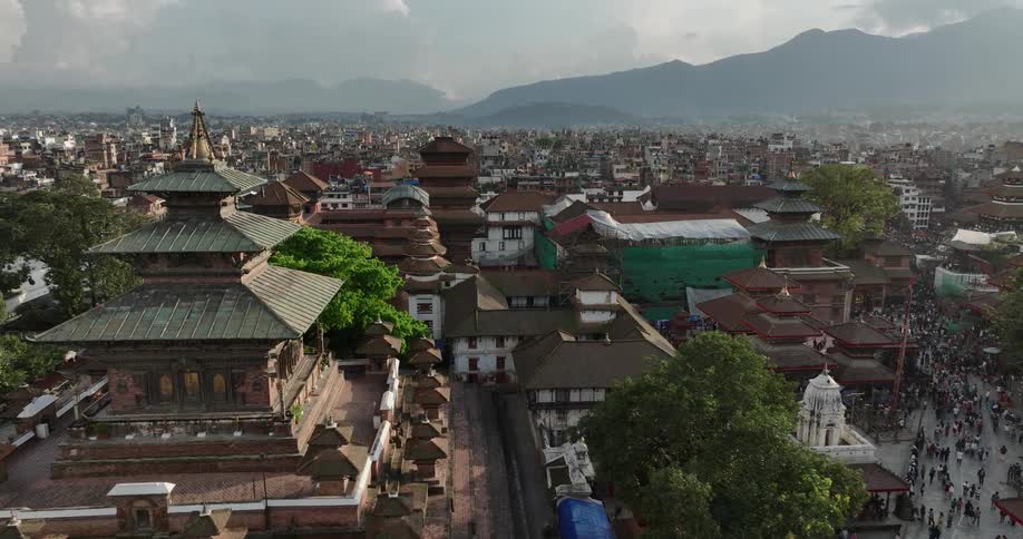 Aerial view of a large chinese city full of tourists