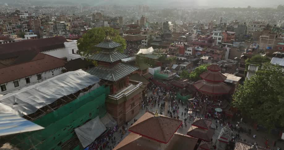 Crowd on a celebration in a temple on the city of kathmandu in nepal