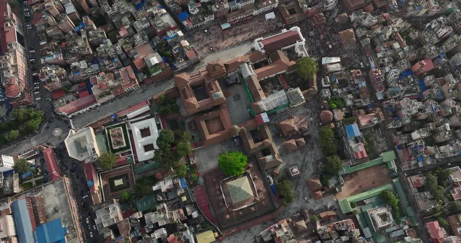Aerial view of a temple in the downtown area of the city
