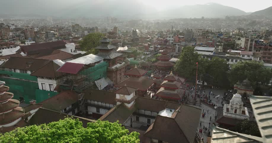 Chinese city skyline with a crowd during the day