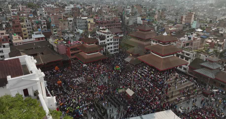Crowd on a celebration in a temple on the city of kathmandu in nepal