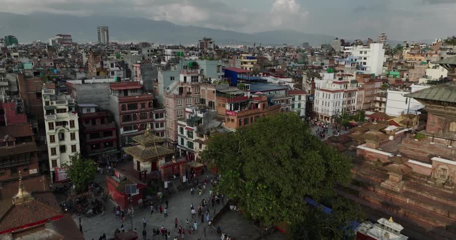 Aerial view of a temple in the downtown area of the city