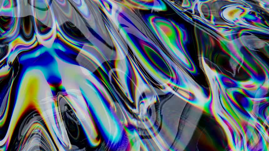 An abstract 3D animation of refracted black and white shapes on glass