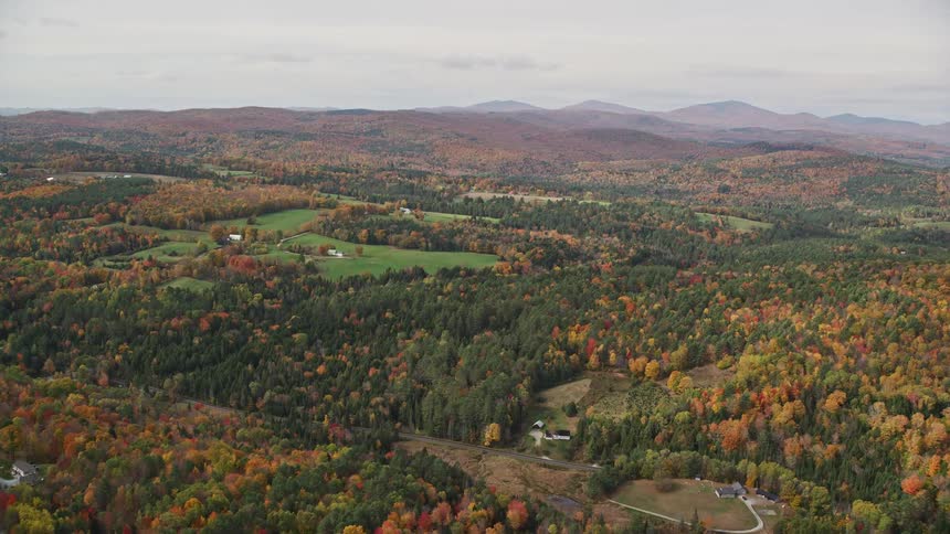 Aerial view of rural landscape in fall color