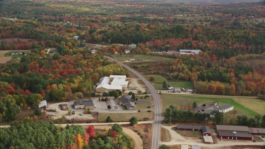 Aerial view of rural neighborhood in fall color