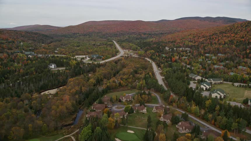 Aerial view of rural neighborhood and fall landscape
