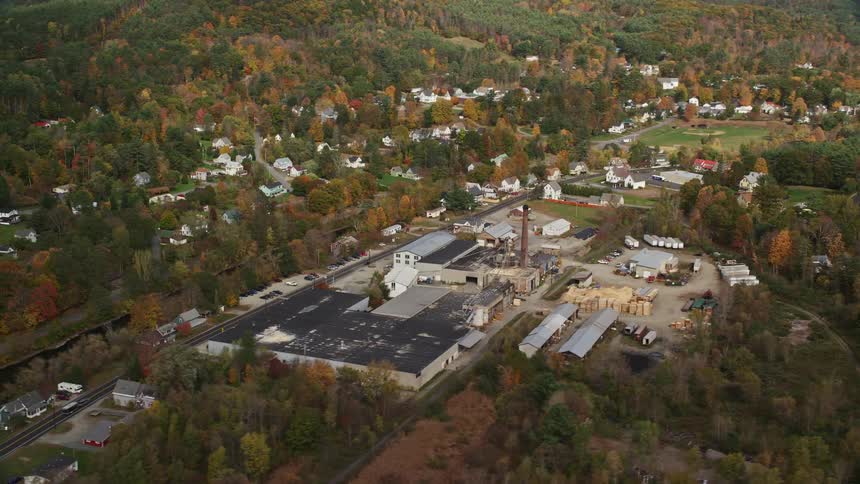 Aerial view of the suburbs surrounded by a forest