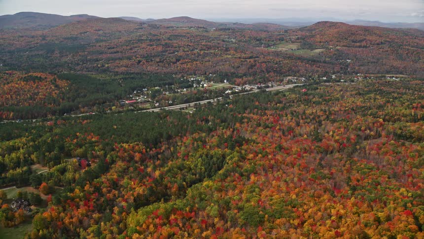Aerial view of a small town in the countryside