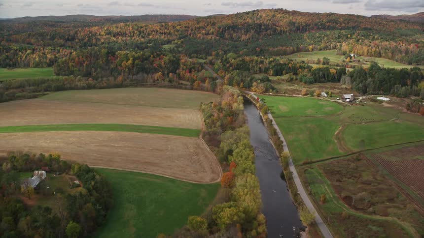 Aerial view of a river through the countryside