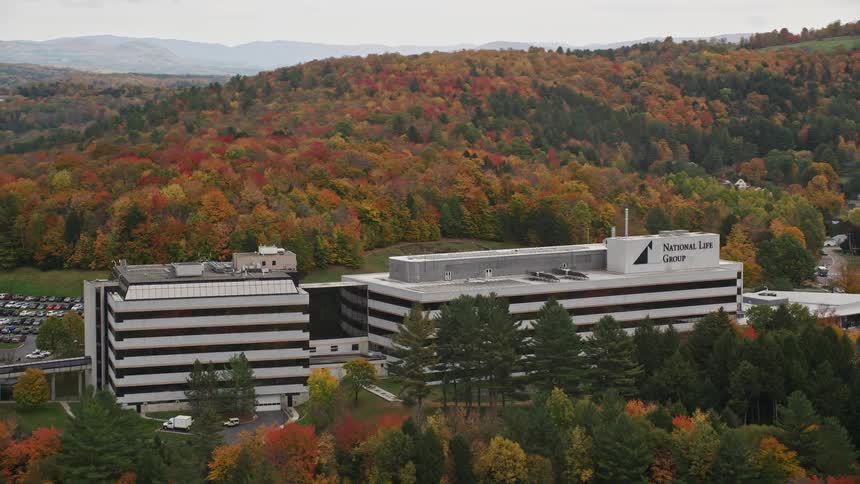 Aerial view of national life group building and fall landscape