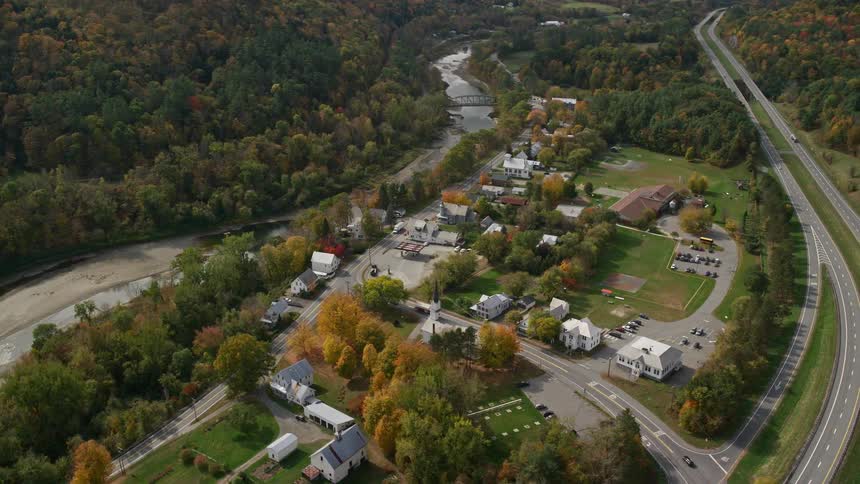 Aerial view of a small town in the countryside