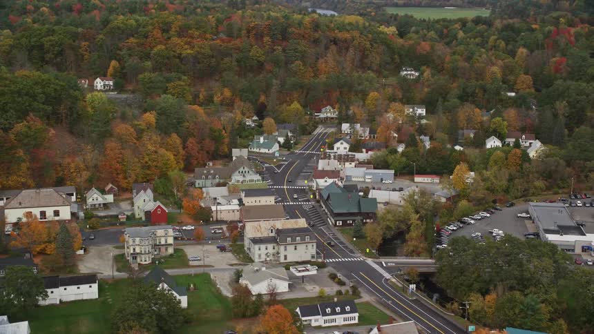 Aerial view of a small coastal town in the countryside