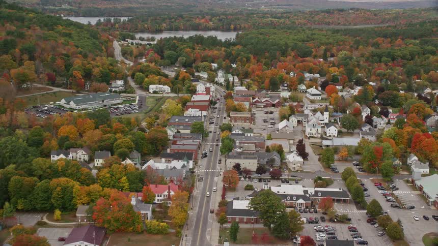 Aerial view of a small coastal town in the countryside