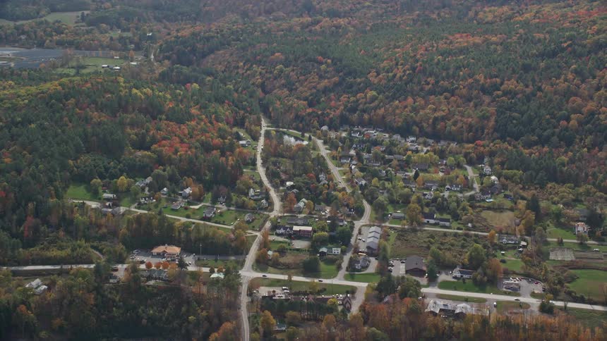 Aerial view of a small town in the countryside