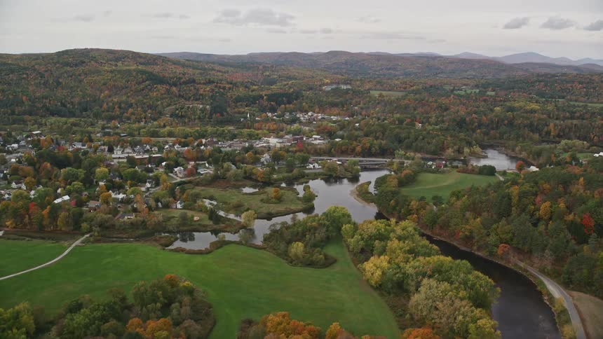 Aerial view of a small town in the countryside