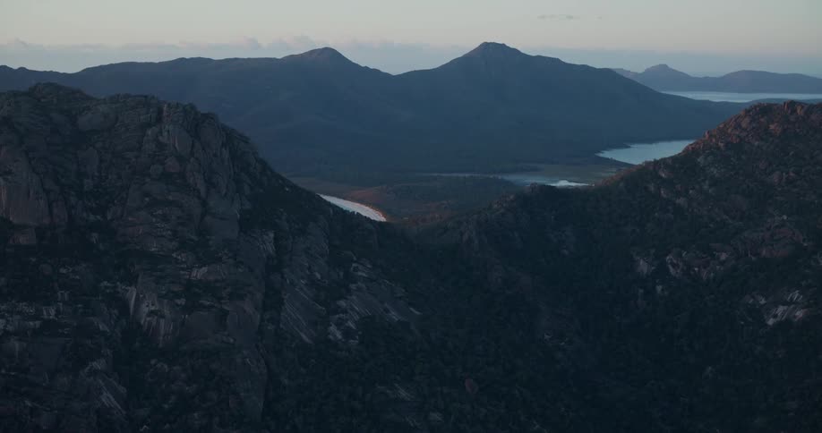 A landscape of some mountains and in the background there is a lake