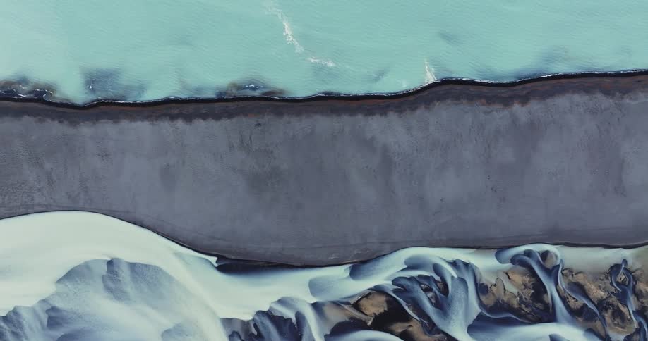 Artistic painting of blue rivers with gentle waves