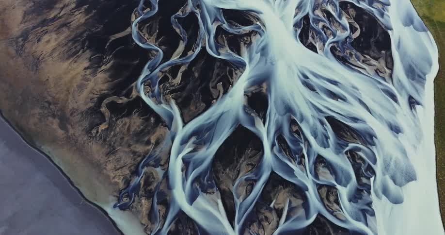 An aerial view of a huge glacier river