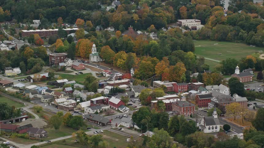 An aerial panorama of an urban city amidst green areas