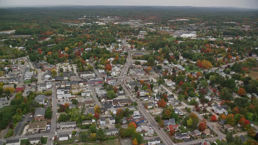 Skyline of a residential neighborhood with a busy intersection