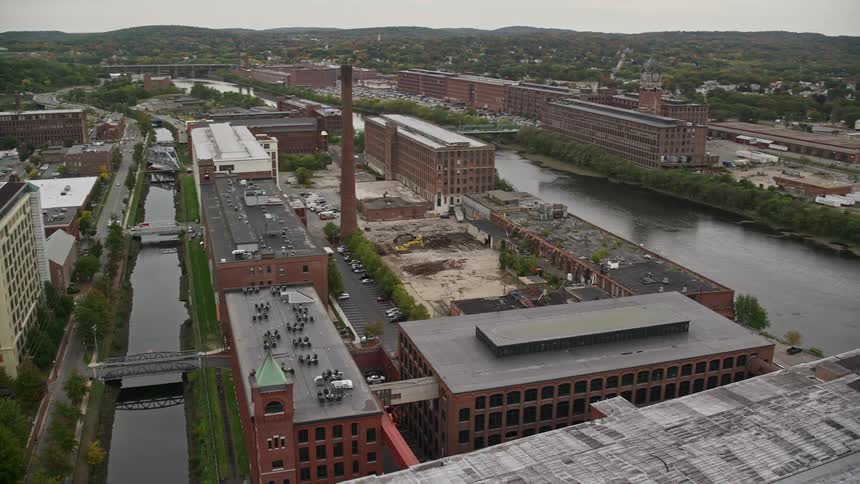 Skyline of industrial buildings in metropolitan city with rivers