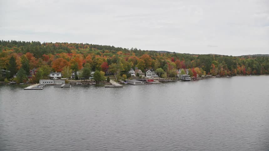 Skyline of a small coastal town during autumn