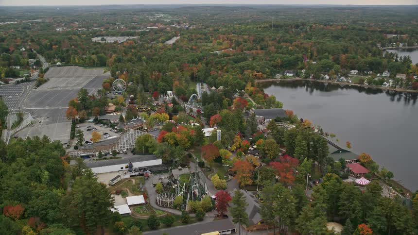 Aerial of an amusement park in an urban city