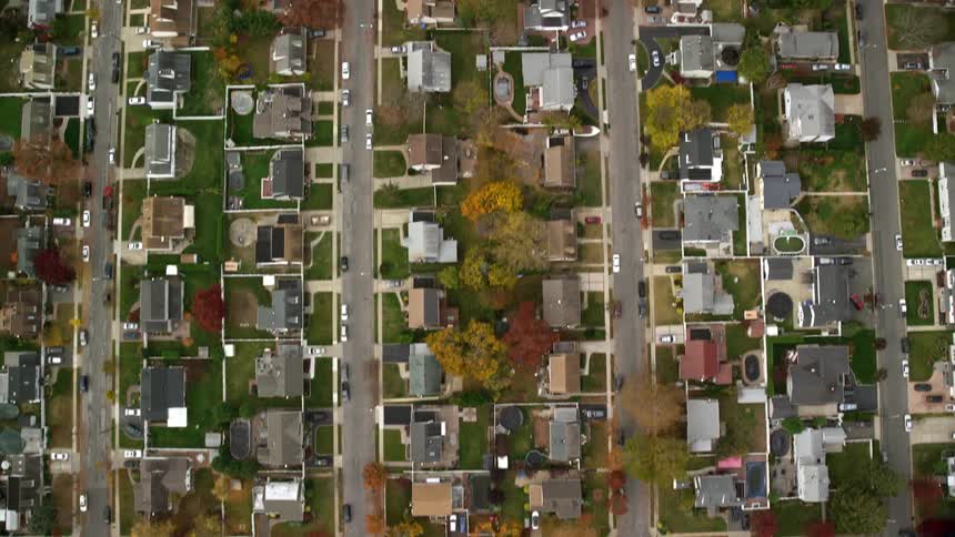 Aerial view of a suburban town