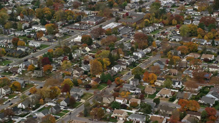 Aerial of a quiet urban neighborhood