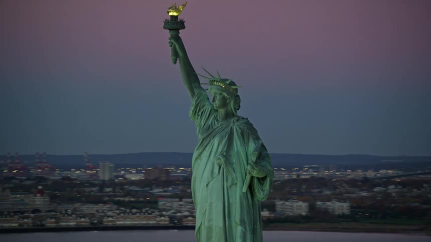 Aerial of the statue of liberty in new york city