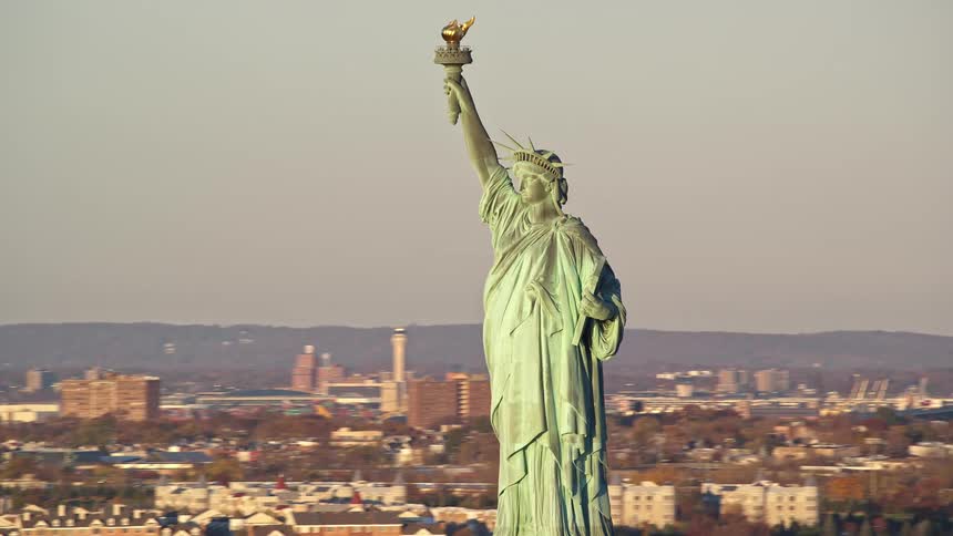 Aerial view of the statue of liberty
