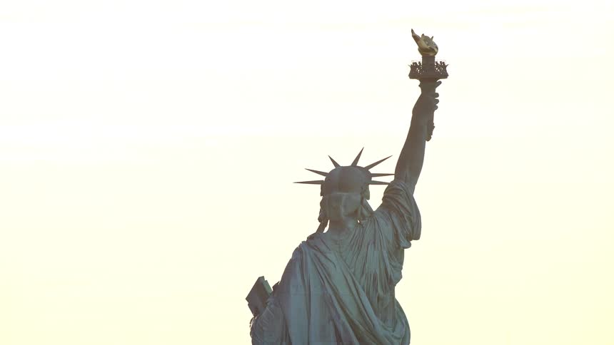 Aerial view of the statue of liberty and the new york skyline