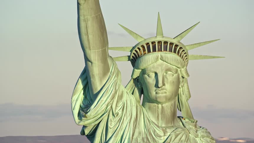 Aerial view of the statue of liberty