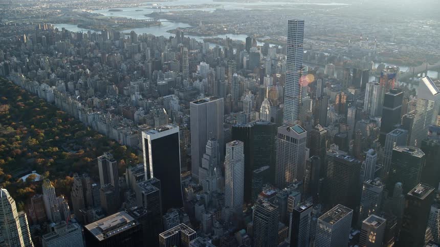Aerial view of skyscrapers and central park