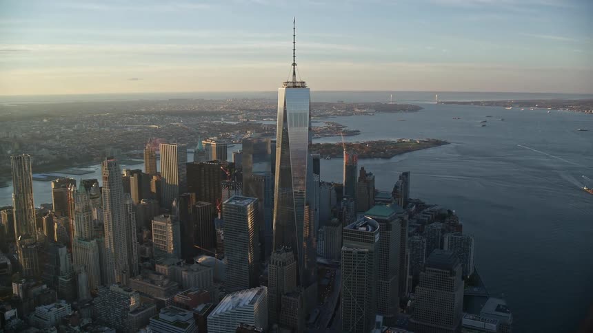 Skyline of skyscrapers in nearby sea city