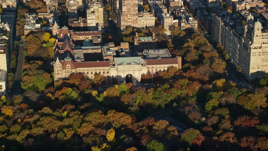 Panorama of an urban city with extensive vegetation and the morning sun