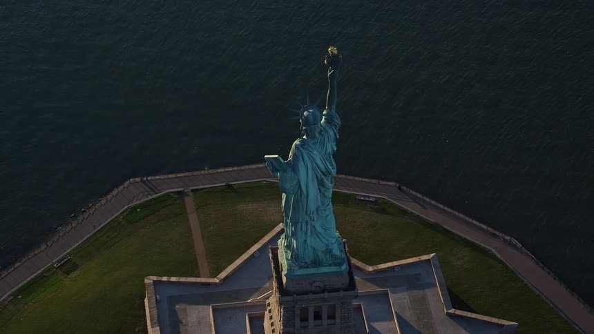 Aerial view of the statue of liberty and ellis island
